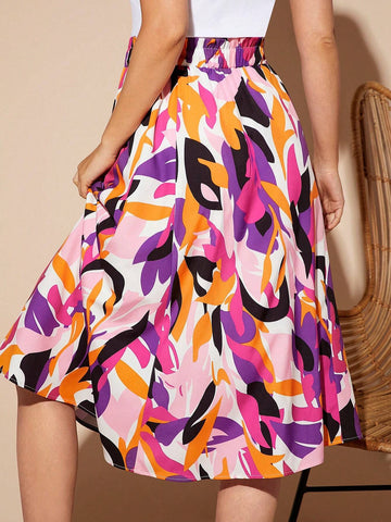 EMERY ROSE Allover Print Flare Hem Skirt