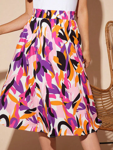 EMERY ROSE Allover Print Flare Hem Skirt