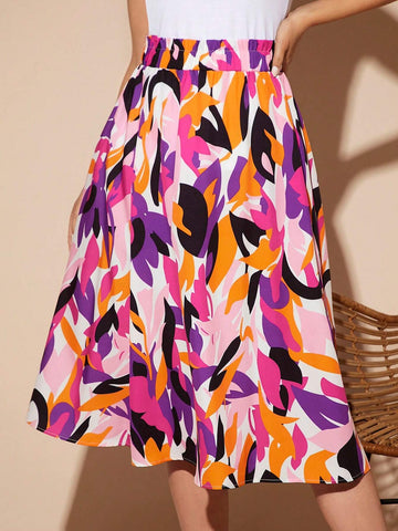 EMERY ROSE Allover Print Flare Hem Skirt