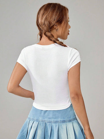 Bow & Slogan Graphic Crop Tee