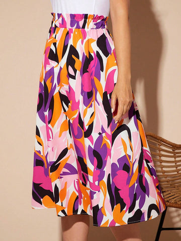 EMERY ROSE Allover Print Flare Hem Skirt