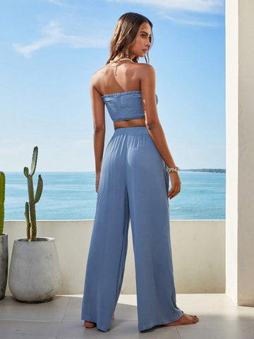 Solid Tube Top & Wide Leg Pants