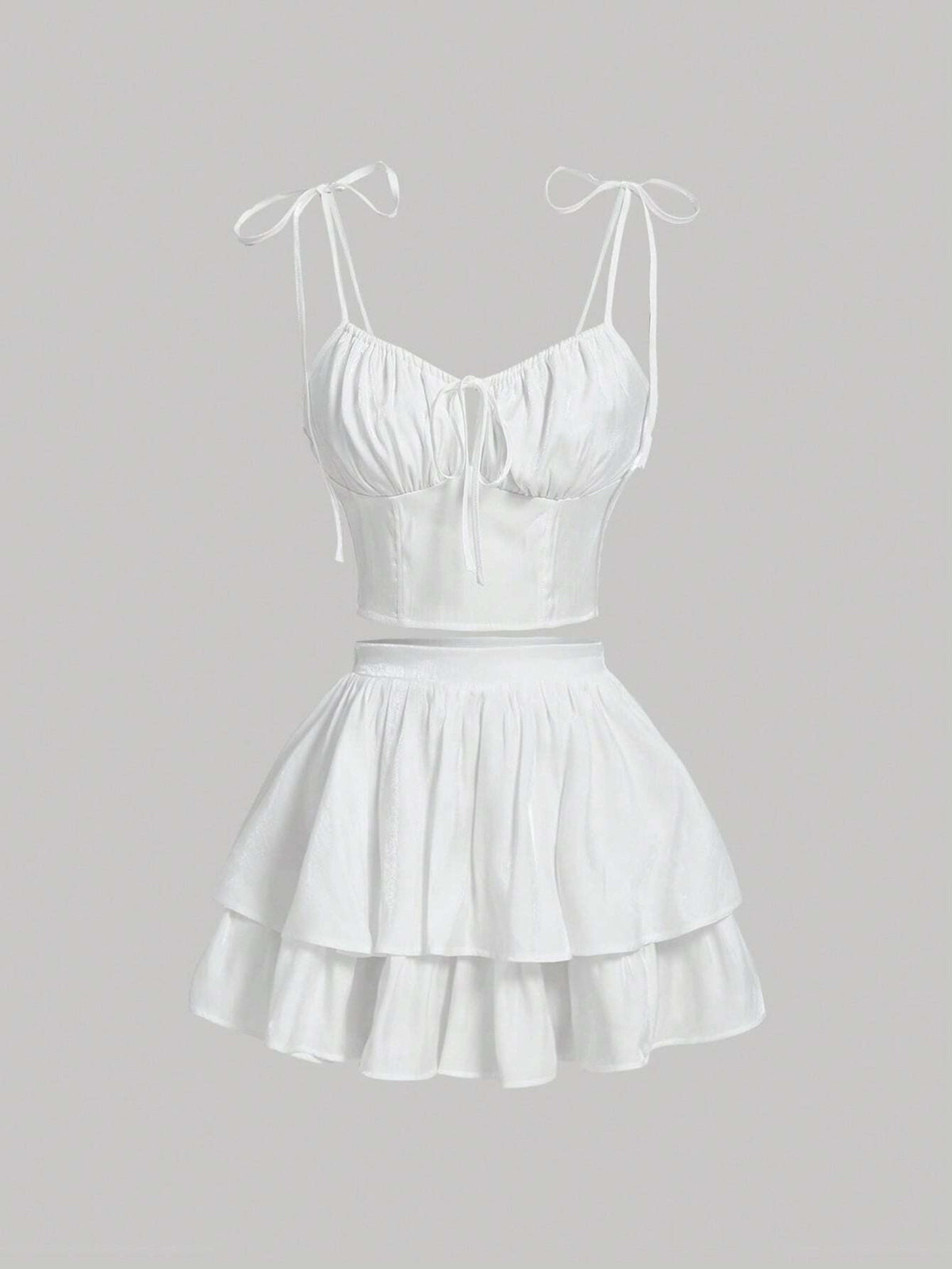 Tie Shoulder Cami Top & Two Layer Hem Skirt