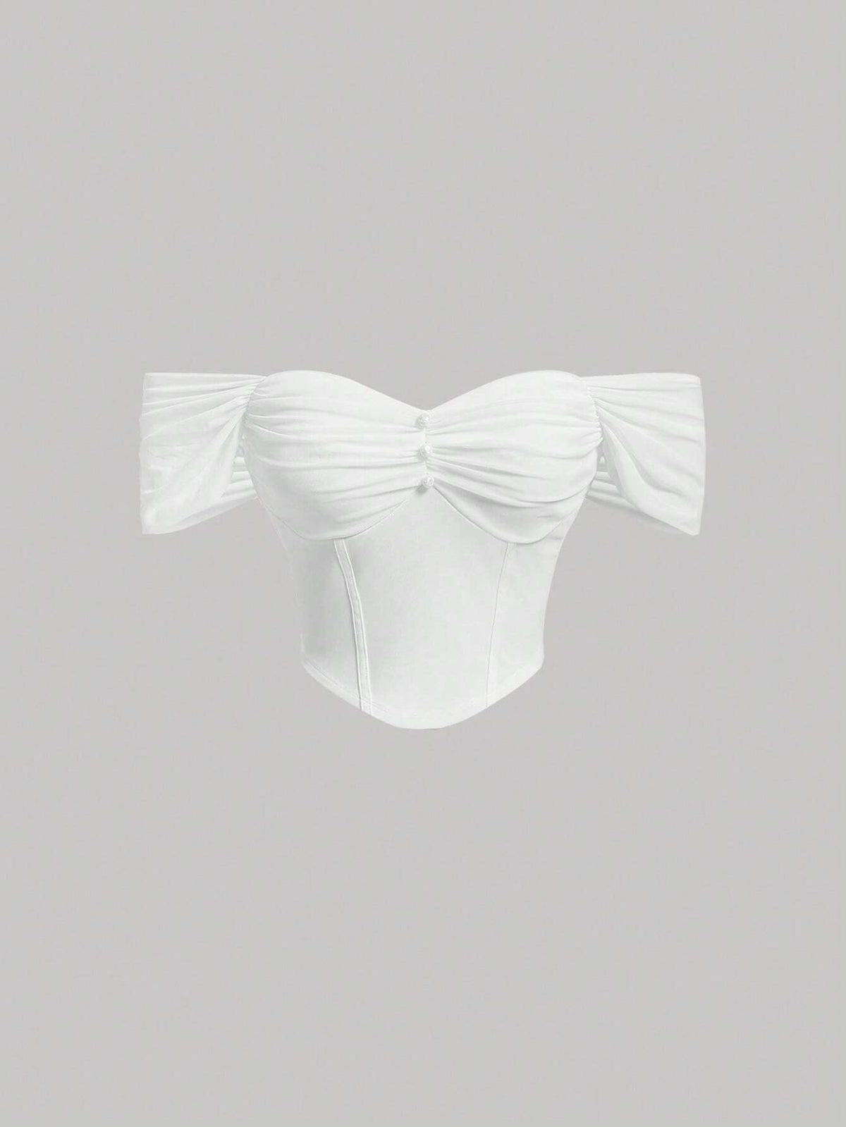 Off Shoulder Ruched Bust Button Front Blouse