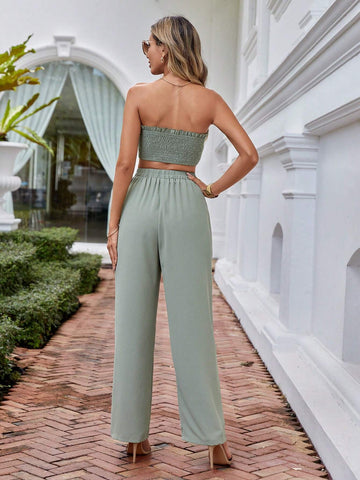 Solid Tube Top & Tie Front Pants