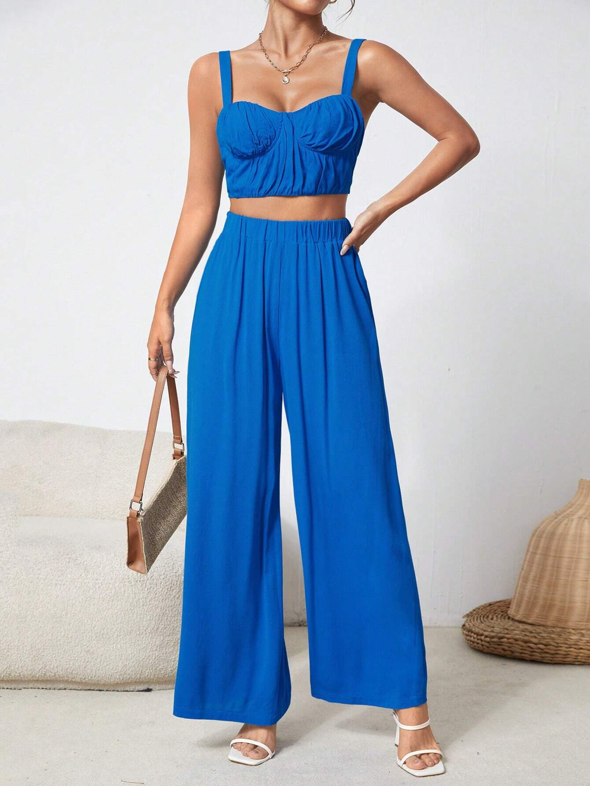 Solid Cami Top & Wide Leg Pants