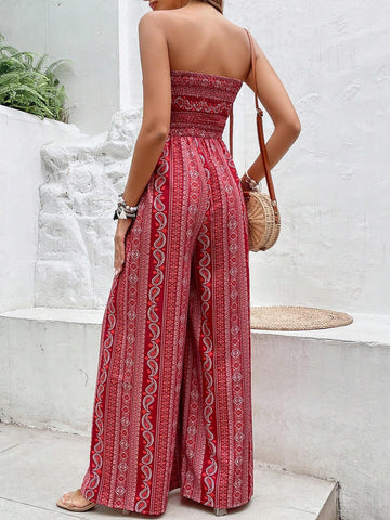 Paisley Print Split Thigh Tube Jumpsuit