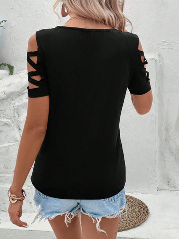 EMERY ROSE Criss Cross Cut Out Tee