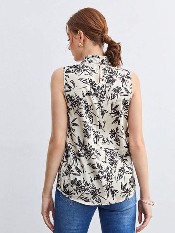 Floral Print Mock Neck Blouse