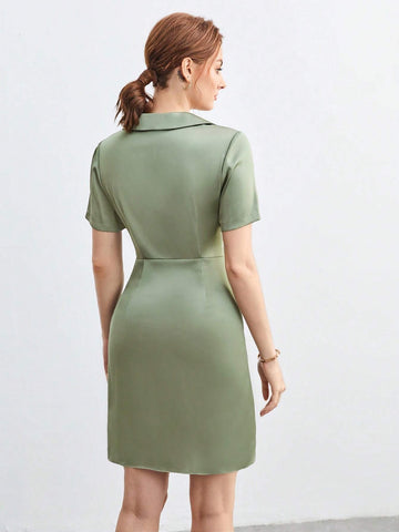 Solid Ruched Side Wrap Hem Dress