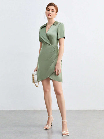 Solid Ruched Side Wrap Hem Dress