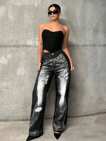 ICON Graphic Print Wide Leg Pants
