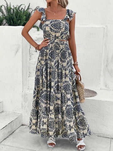 EMERY ROSE Allover Print Ruffle Trim Cami Top & Skirt