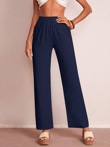 EMERY ROSE Solid Elastic Waist Wide Leg Pants