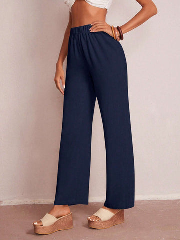 EMERY ROSE Solid Elastic Waist Wide Leg Pants