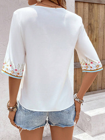 Floral Print V Neck Blouse
