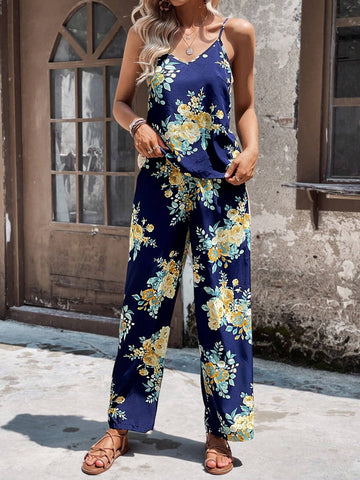 EMERY ROSE Floral Print Cami Top & Wide Leg Pants