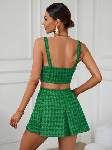 Houndstooth Cami Top & Fold Pleated Skirt