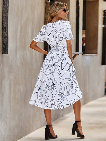 EMERY ROSE Allover Print Belted Dress