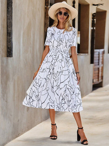 EMERY ROSE Allover Print Belted Dress