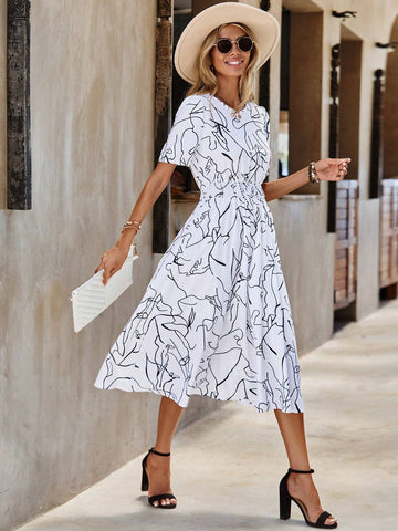 EMERY ROSE Allover Print Belted Dress