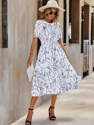 EMERY ROSE Allover Print Belted Dress