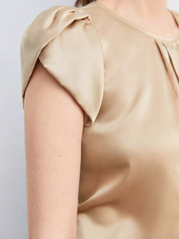 Solid Petal Sleeve Satin Blouse