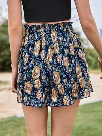 Frenchy Floral Print Paperbag Waist Shorts