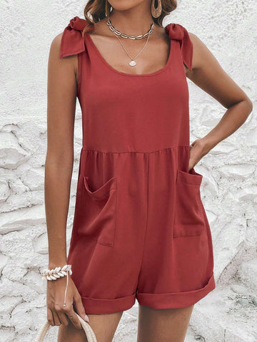 Tie Shoulder Dual Pocket Romper