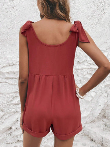 Tie Shoulder Dual Pocket Romper