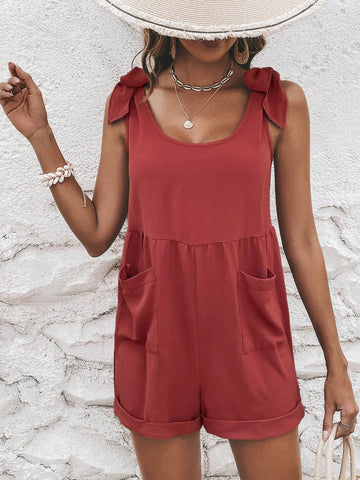 Tie Shoulder Dual Pocket Romper