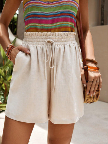 EMERY ROSE Solid Drawstring Waist Slant Pocket Shorts