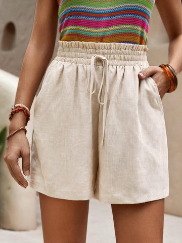 EMERY ROSE Solid Drawstring Waist Slant Pocket Shorts