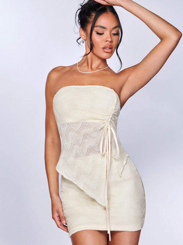 Drawstring Side Asymmetrical Hem Tube Top & Bodycon Skirt
