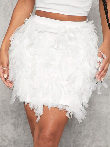 SXY Solid Fuzzy Bodycon Skirt