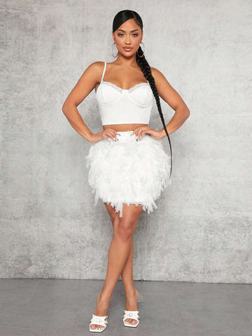 SXY Solid Fuzzy Bodycon Skirt