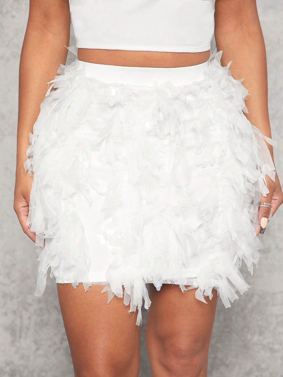 SXY Solid Fuzzy Bodycon Skirt