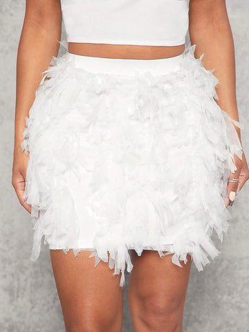 SXY Solid Fuzzy Bodycon Skirt