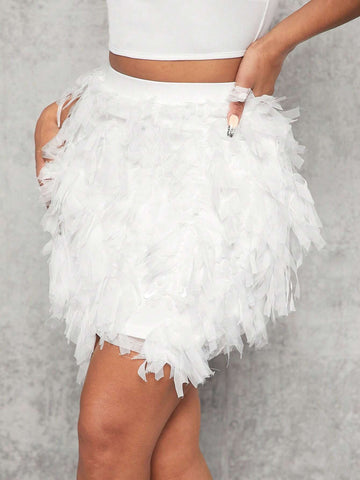 SXY Solid Fuzzy Bodycon Skirt