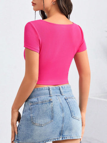 EZwear Notched Neck Crop Tee