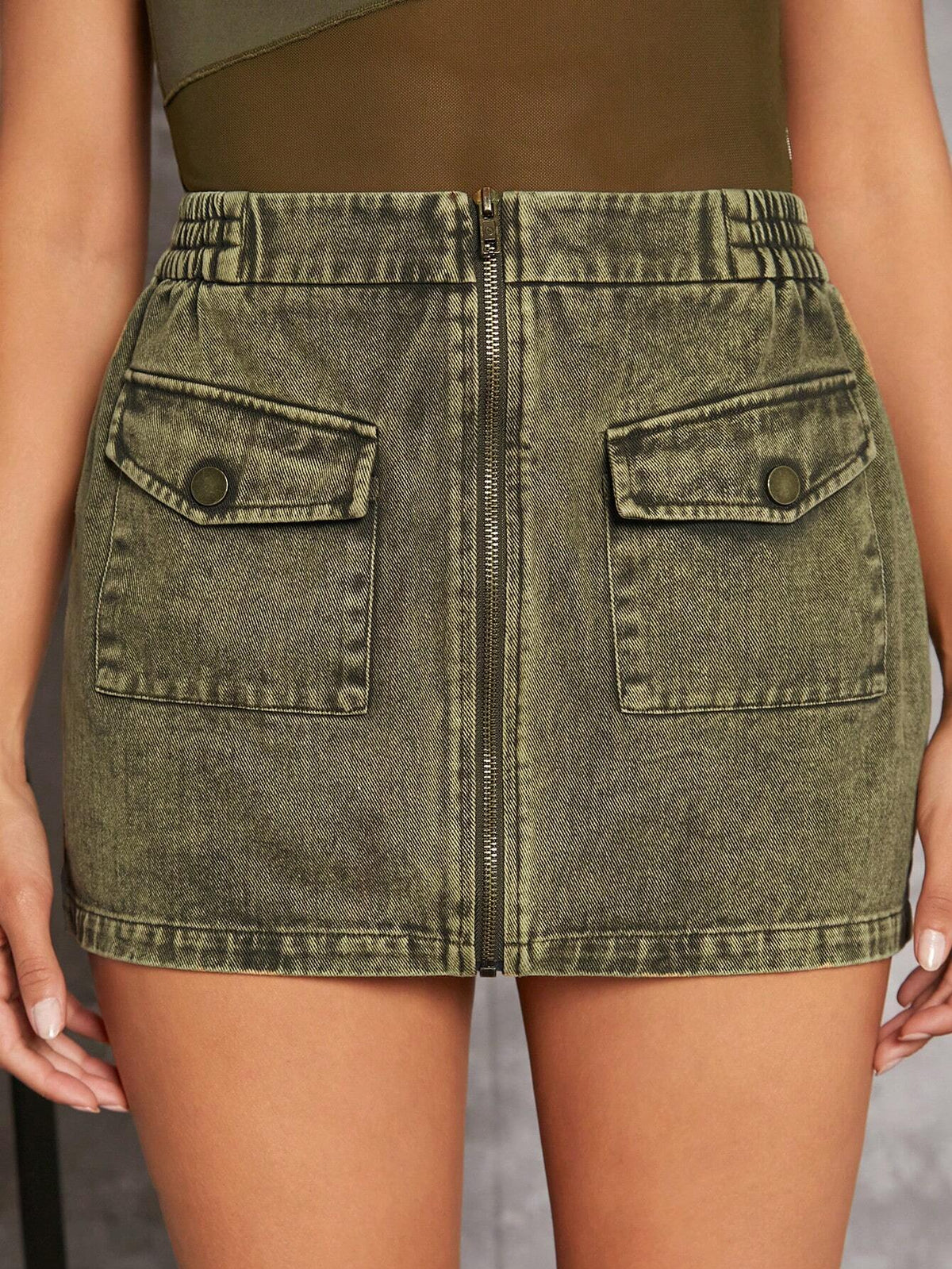 ICON Flap Pocket Zip Up Bodycon Skirt