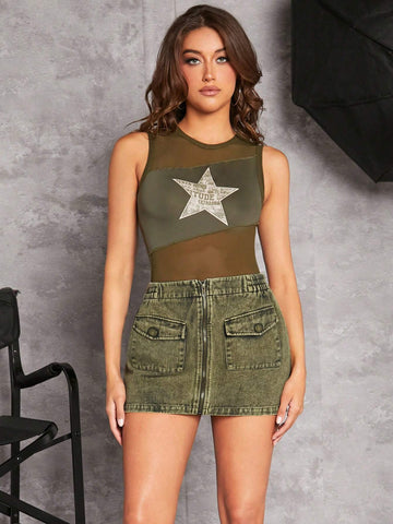 ICON Flap Pocket Zip Up Bodycon Skirt