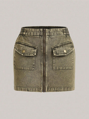 ICON Flap Pocket Zip Up Bodycon Skirt