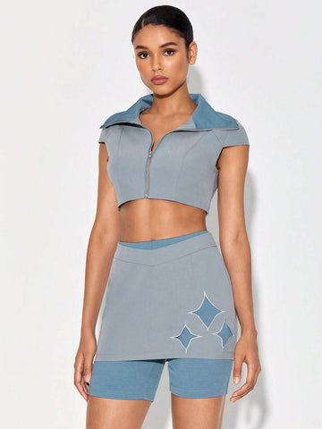 Star Print Zip Up Skort