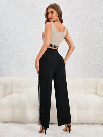 Letter Tape Panel Crop Tank Top & Pants