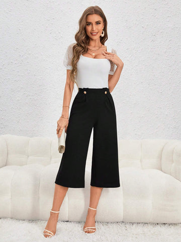 Unity High Waist Button Detail Wide Leg Pants