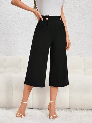 Unity High Waist Button Detail Wide Leg Pants