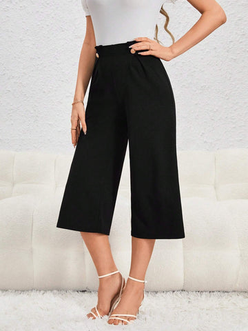 Unity High Waist Button Detail Wide Leg Pants
