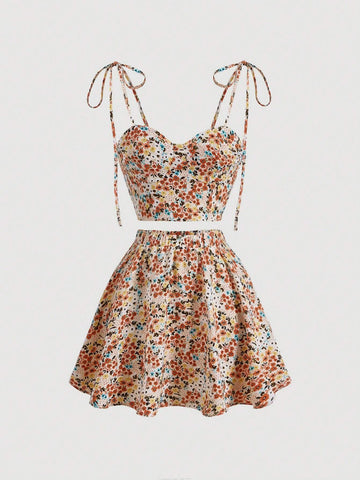 Ditsy Floral Print Cami Top & Skirt