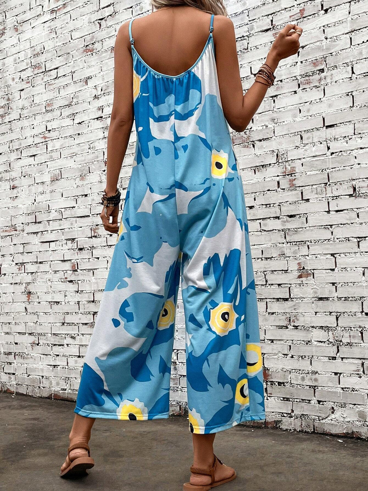 EMERY ROSE Graphic Print Wide Leg Cami Jumpsuit